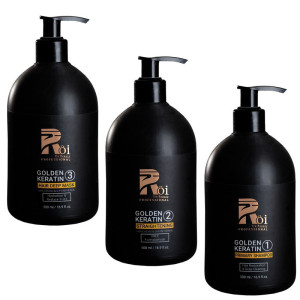 پک مراقبت مو روآ دو بیوتی مدل Golden Keratin حجم 500 میلی لیتر بسته 3 عددی