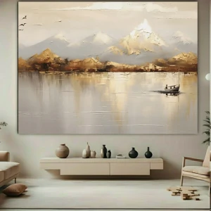 تابلو بوم طرح مخمل نقاشی فانتزی مدل کوهستان و دریا کد BK23136
