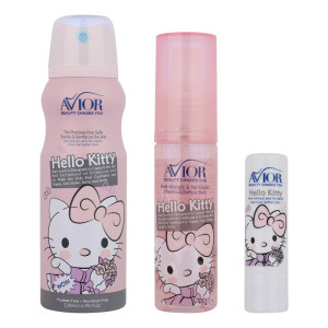 اسپری بدن کودک اویور مدل hello kitty حجم 130 میلی‌لیتر با رایحه گرم مناسب زمستان به همراه بادی اسپلش اویور مدل hello kitty حجم 60 میلی‌لیتر و بالم لب اویور مدل hello kitty  با وزن 2.8 گرم