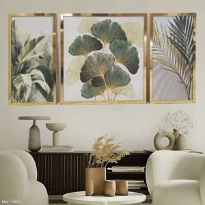 تابلو طرح دکوراتیو مدرن کد 1501 فریم طلایی آینه ای مجموعه سه عددی
