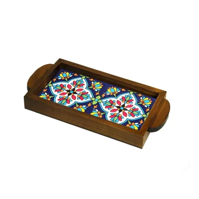 سینی دسته دار مدل چوبی سرو قهوه کد B8.2.22 سایز 12*25 سانتی متر