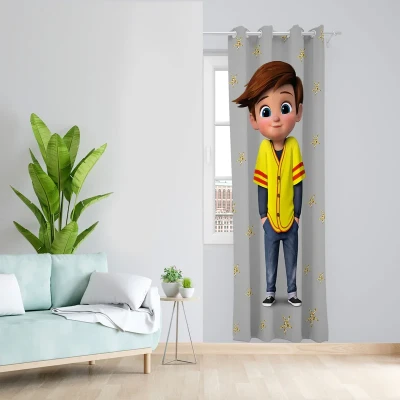 پرده مدل اتاق کودک مخمل پانچی طرح کارتون بچه رئیس کد 4754 سایز 140x280 سانتی متر