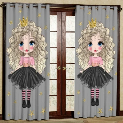 پرده مدل کودک مخمل پانچی طرح دختر کد 4375aT2 سایز 200x140 سانتی متر