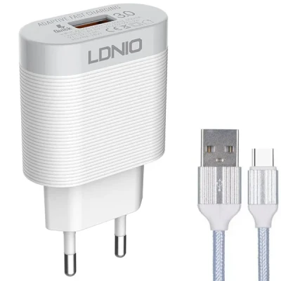 شارژر دیواری الدینیو مدل A303Q به همراه کابل تبدیل USB-C