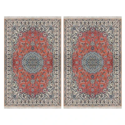 فرش دستبافت 3 متری مدل نایین لچک و ترنج ۹لا کد 975 - 974 زمینه پیازی مجموعه 2 عددی