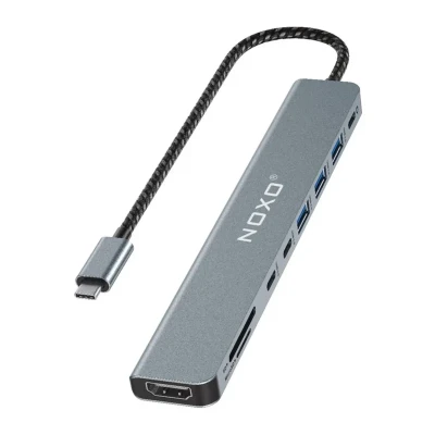 هاب 9 پورت USB-C نوکسو مدل HUB-N1 9in1 با پشتیبانی شارژ PD 100 وات، HDMI 4K، USB 3.0 و کارت‌خوان SDTF