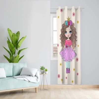 پرده مدل اتاق کودک مخمل پانچی طرح دخترانه کد 4705 سایز 140x280 سانتی متر