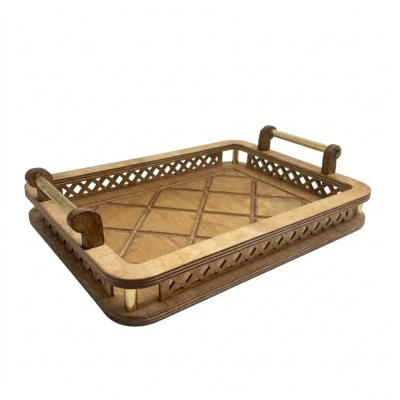 سینی دسته دار مدل چوبی طرح دار سایز 24*33 سانتی متر