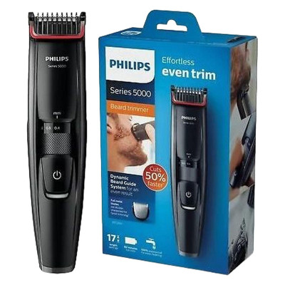ماشین اصلاح موی صورت فیلیپس مدل BT520016 با تیغه‌های استیل ضدزنگ خود تیزشونده، طول اصلاح 0.4 تا 10 میلی‌متر، قابلیت استفاده با باتری و برق، شارژ USB یک ساعته و ضدآب با طراحی ارگونومیک و شانه قابل تنظیم دستی