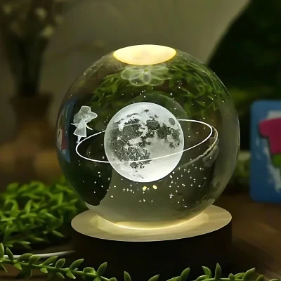 چراغ خواب طرح گوی کریستال مدل ماه و دختر کد02