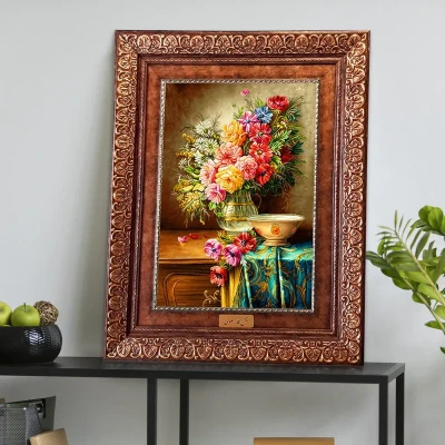 تابلو فرش ماشینی نقش نگار رضوی طرح گل کد 2510KP