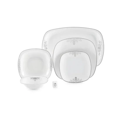 سرویس غذاخوری 27 پارچه چینی زرین ایران سری کواترو مدل مونت کارلو پلاتینی درجه عالی