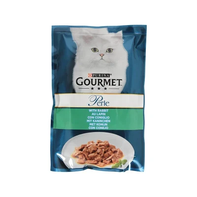 پوچ گربه بالغ گورمت مدل Perle با طعم خرگوش وزن 85 گرم