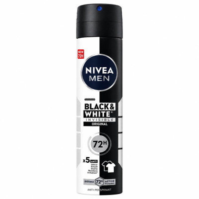 اسپری ضدتعریق مردانه نیوآ مدل 48H Black White Invisible Original حجم 200 میلی‌لیتر