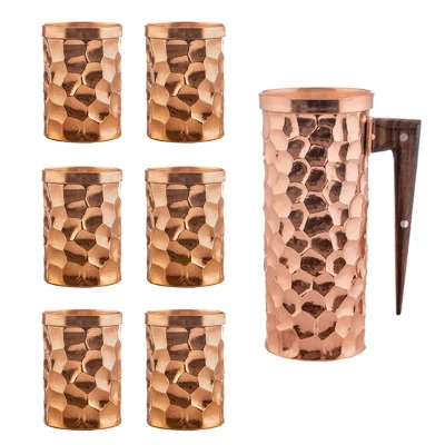 پارچ و لیوان مسی سه بعدی کد ZH392 مجموعه 7 عددی