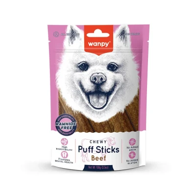 تشویقی سگ ونپی مدل Chewy Puff Stick طعم گوشت گاو وزن 100 گرم
