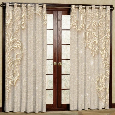 پرده بارمان دکور طرح حاشیه دار مدل مخمل پانچی کد 44-1143 W سایز 140x280 سانتی متر