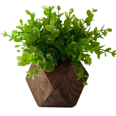 گلدان چوبی رومیزی به همراه گل مصنوعی 8 ضلعی کد 529 مناسب فضای باز، ابعاد 10×10×15 سانتی‌متر، وزن 200 گرم