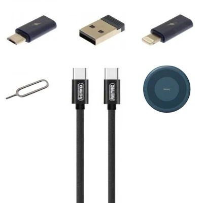 کابل تبدیل USBUSB-C به microUSB  لایتنینگ  USB-C ریمکس مدل RC_190 طول 0.29 متر به همراه سوزن سیم کارت