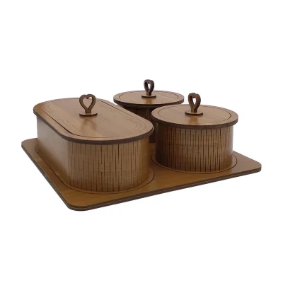 جعبه پذیرایی تکچین کالا مدل LZ-10 مجموعه 4 عددی از MDF مربع با ابعاد 9×9×20 سانتی‌متر و وزن 320 گرم، غیرقابل شستشو