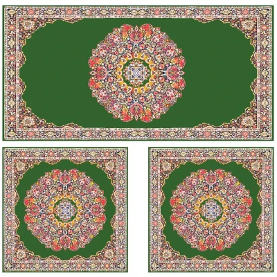 ست رومیزی سه تکه مستطیل مربع طرح ترمه کد 9920.19