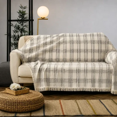 شال مبل و تخت مدل چهارخانه ای سایز 220x190 سانتی متر