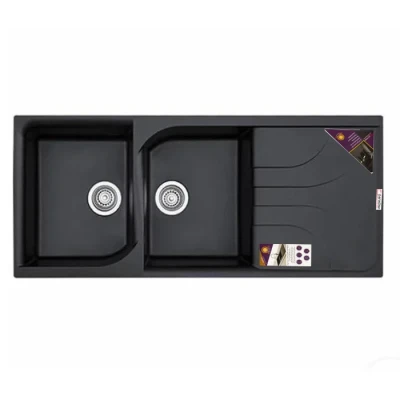 سینک ظرفشویی گرانیت توکار دو لگنه پارادایز مدل TURKEY-210HELMA-BLACK-AKlil