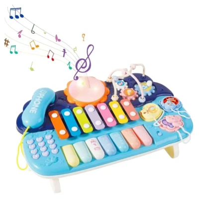 اسباب بازی ناب سل مدل پیانو، تلفن ، پازل ،درام ، بلز و بازی فکری چراغدار و موزیکال MULTIFUNCTION MUSICAL PIANO WITH LIGHT &MUSIC