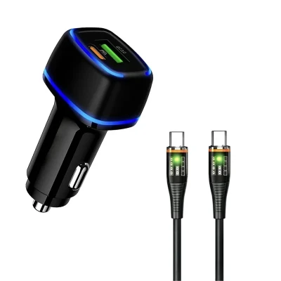 شارژر فندکی 60 وات دو پورت فرست یو مدل F022 به همراه کابل USB-C