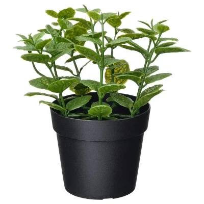 گلدان ایکیا به همراه گل مصنوعی مدل پونه رومیزی مناسب گل‌های آپارتمانی با ابعاد 9x10x17 سانتی‌متر و وزن 80 گرم