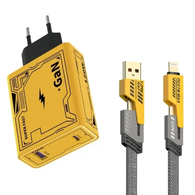 شارژر دیواری 120 وات مدل HX111-A+C به همراه کابل تبدیل USB  USB-C به لایتنینگ  USB-C