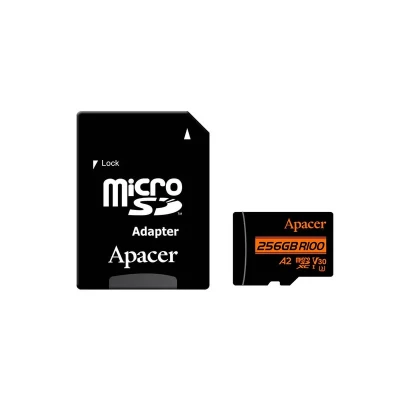 کارت حافظه microSDXC اپیسر مدل AP64G استاندارد HS-I U3 V30 A2 سرعت 100MBps ظرفیت 256 گیگابایت همراه با آداپتور SD