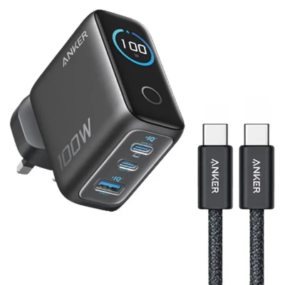 شارژر دیواری 100 وات سه پورت انکر مدل B121B به همراه کابل تبدیل USB-C
