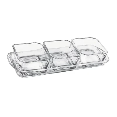 اردوخوری بلور کاوه مدل باروک طرح 3 خانه شیشه‌ای برای سرو تنقلات، ترشیجات و مخلفات
