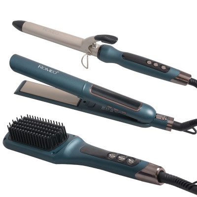اتو مو حرفه ای رومئو مدل RM-5550 به همراه برس حرارتی و فر کننده مو مجموعه سه عددی