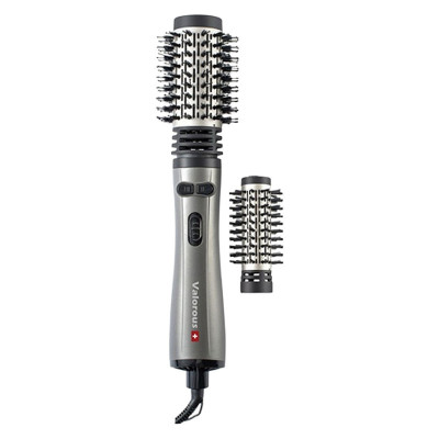 سشوار برس‌دار چرخشی 1200 وات والوروس مدل VL-507، موتور AC، وزن 950 گرم، المنت سرامیک، دارای سری برس‌دار گرد باریک، سری برس‌دار گرد پهن با ویژگی فرکنندگی، صاف‌کنندگی، حجم‌دهندگی، با قابلیت تنظیم دما