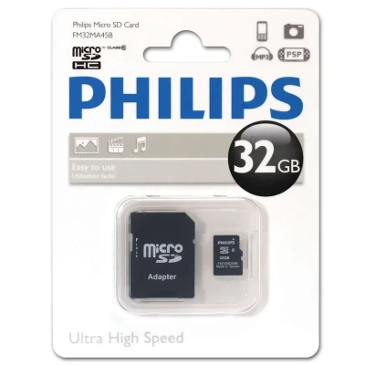 کارت حافظه‌ microSDHC فیلیپس مدل FM32MA45B کلاس 10 استاندارد U1 ظرفیت 32 گیگابایت به همراه آداپتور SD