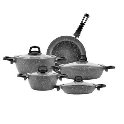 سرویس قابلمه وتابه بیوگرانیتی 9 پارچه کاراجا مدل Biogranit Grey Stone