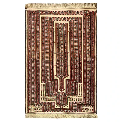گلیم دستبافت کناره یک متری مدل قشقایی کد NKP.RJ96 زمینه کرم