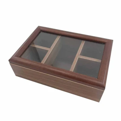 جعبه پذیرایی چوبی جای تی بگ و دمنوش مدل MD1299 با 5 محفظه جداگانه و درب محافظ برای جلوگیری از گرد و غبار