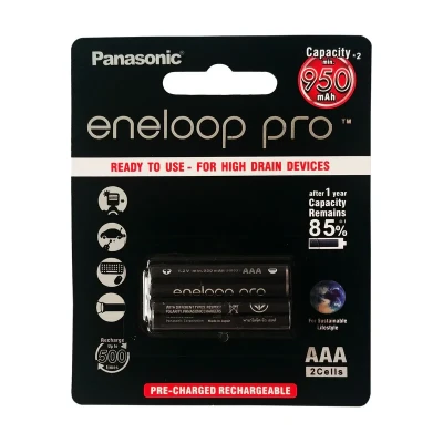 باتری نیم قلمی قابل شارژ تلفن بی سیم پاناسونیک مدل Eneloop Pro  بسته 2 عددی