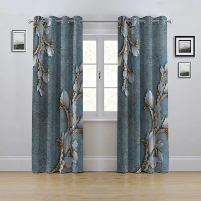 پرده مدل پانچی طرح گل سه بعدی سایز 280x145 سانتی متر