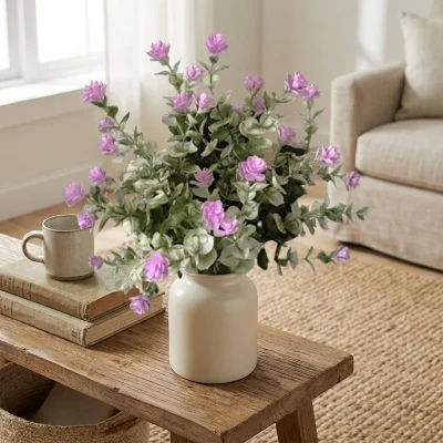 دسته گل مصنوعی مدل شکوفه جنس پلاستیک، ابعاد 20×20×35 سانتی‌متر، وزن 30 گرم