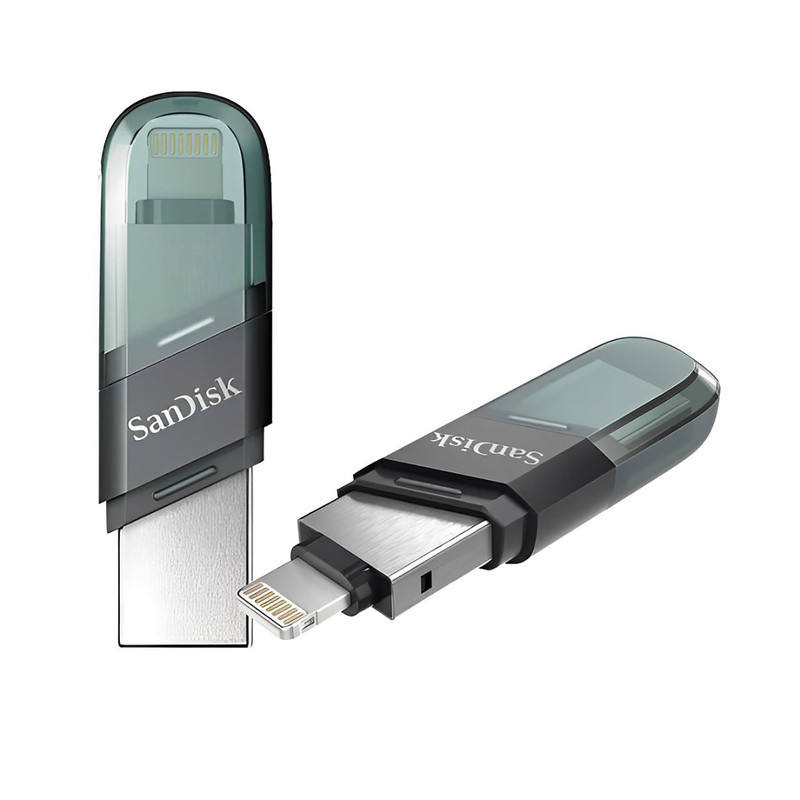فلش مموری سن دیسک iXPAND FLIP ظرفیت 256 گیگابایت با دو رابط Lightning و USB 3.1، بدنه فلزی، سازگار با iPhone، iPad، ویندوز و مک، انتقال خودکار عکس و ویدیو، طراحی درپوش‌دار و سبک