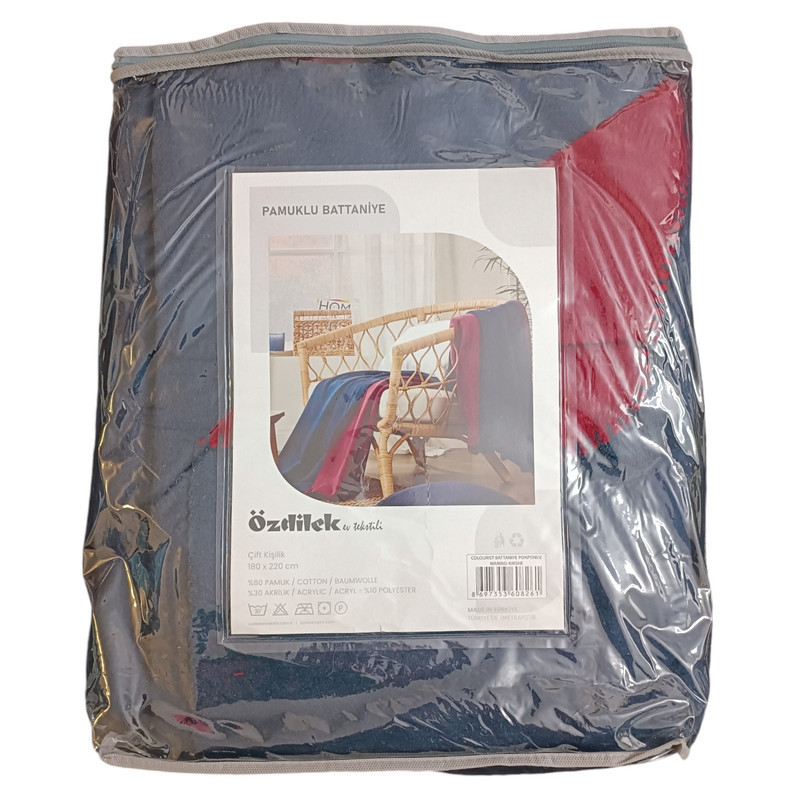 پتو ازدیلک مدل Ponponlu Indigo دو رو سایز 150×200 سانتی متر