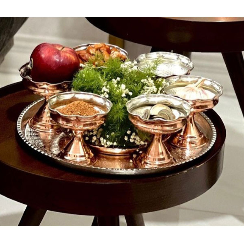 آجیل خوری مسی مدل پایه دار کد ZH97.3 مجموعه 6 عددی