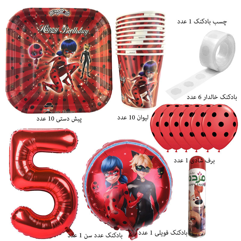 مجموعه 30 عددی تم تولد مستر تم طرح دختر کفشدوزک کد 5