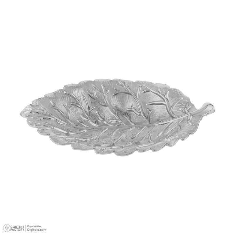 ظرف سرو فلزی دسرخوری طرح برگ فانتزی زارا گیفت مدل خرماخوری کد ZR09 با طراحی مدرن، مناسب سرو خرما و تنقلات، ساخت ایران و قابل شست‌وشو با دست