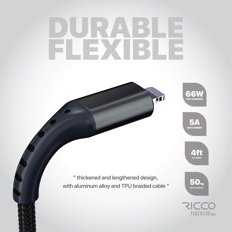 کابل تبدیل USB به لایتنینگ  MicroUSB  USB-C ریکو مدل پاورلینک طول 1.2 متر
