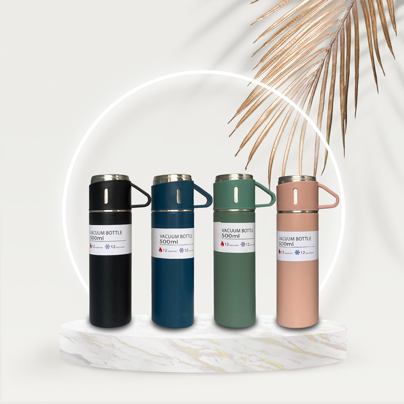 فلاسک مدل کادویی NEW VACUUM FLASK SET گنجایش 0.5 لیتر به همراه لیوان مجموعه 3 عددی